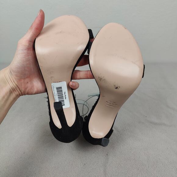 Stuart Weitzman‎ The Ruby Nudist Heels Womens 8 Black Glitter Sandals Shoes Glam - Picture 7 of 11